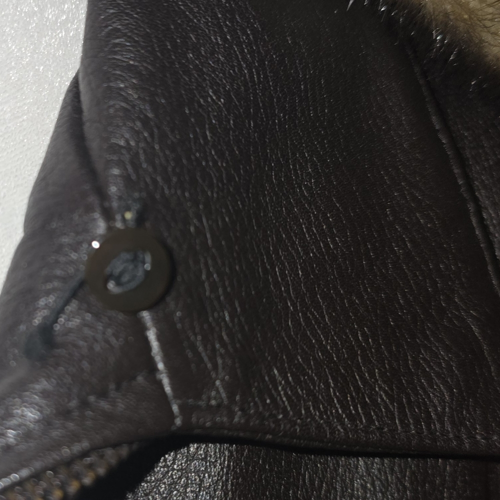 My Weekend Clothes Brown Leather Jacket Removeable Faux Fur Collar Size Large - Picture 4 of 16